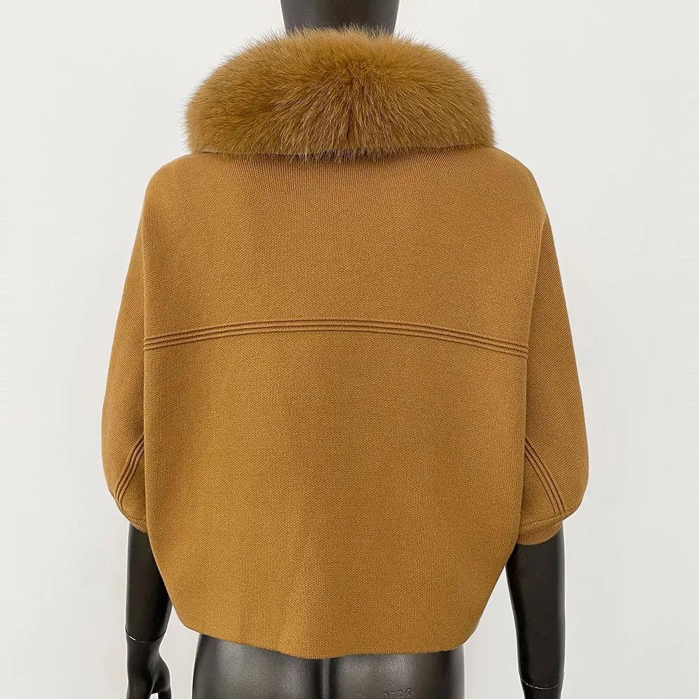 FURYOURSELF 2025 nouveau réel renard raton laveur col de fourrure manteau tricoté pull femmes à manc