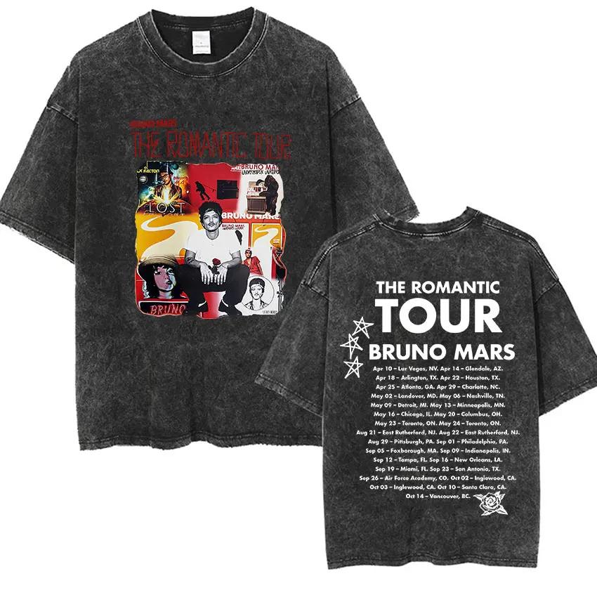 Bruno Mars The Romantic Tour 2026 T-shirts vintage délavés pour hommes et femmes, mode punk gothique