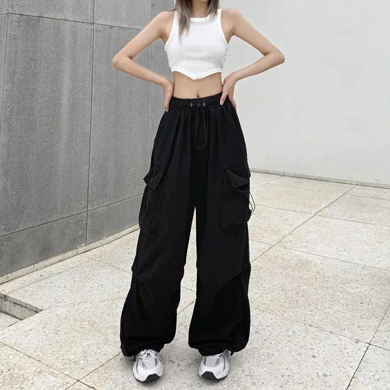 Pantalon d'outillage rétro américain pour femme, drapé à faisceau droit, joker d'été, ample, jambes