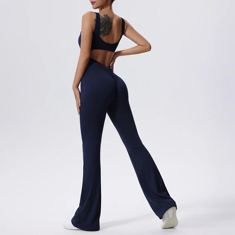 Combinaison de sport une pièce femme sexy - Pantalon évasé yoga push-up pour fitness et entraînement