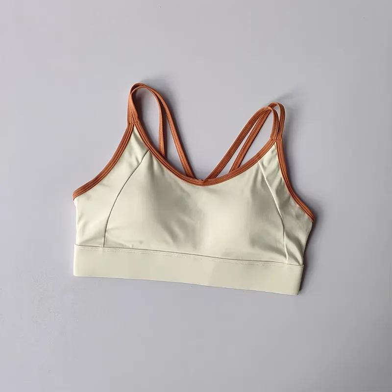 Soutien-gorge de sport une pièce à double bretelles croisées dans le dos, color block, séchage rapid