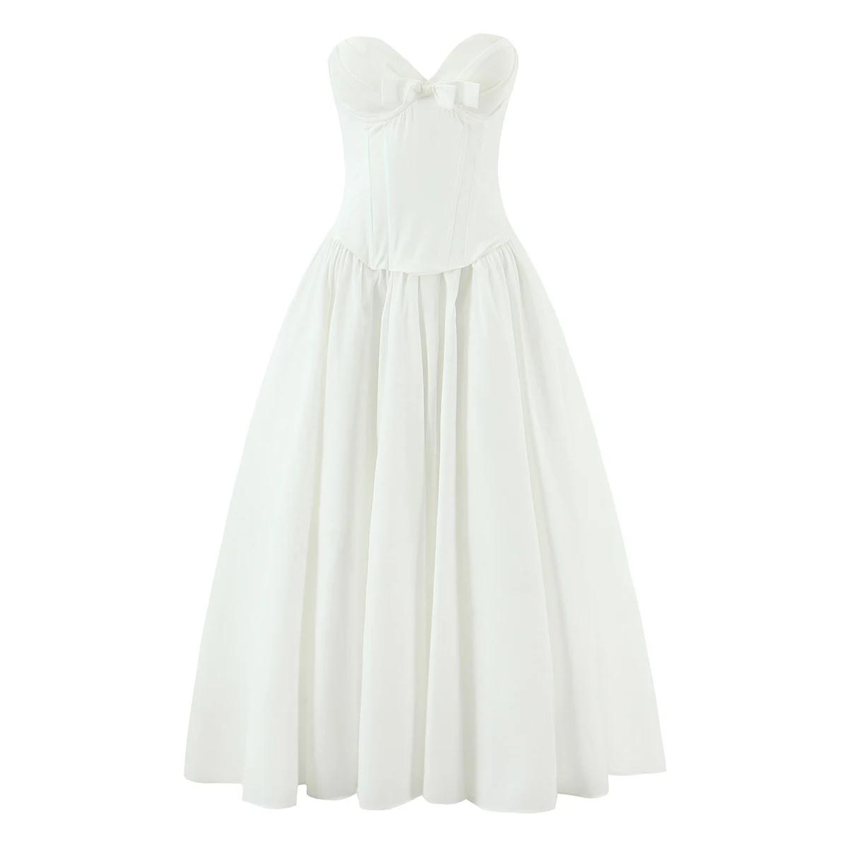3 couleurs Sexy fil poitrine désossage taille mince longue robe sans bretelles femmes croix laçage d