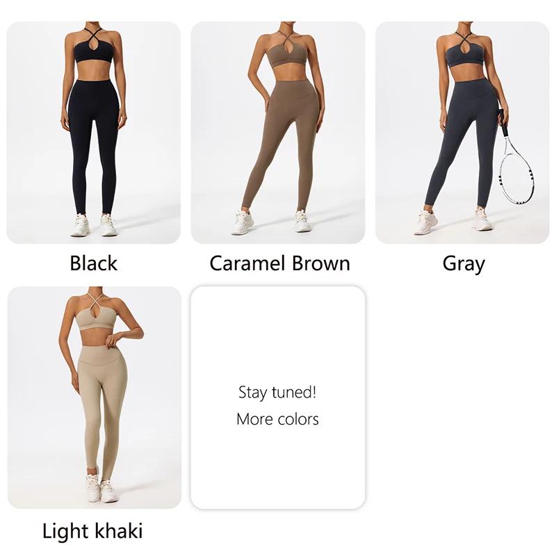 Ensemble sport deux pièces Ctenkevet pour femmes - Soutien-gorge bandeau croisé et leggings yoga gym