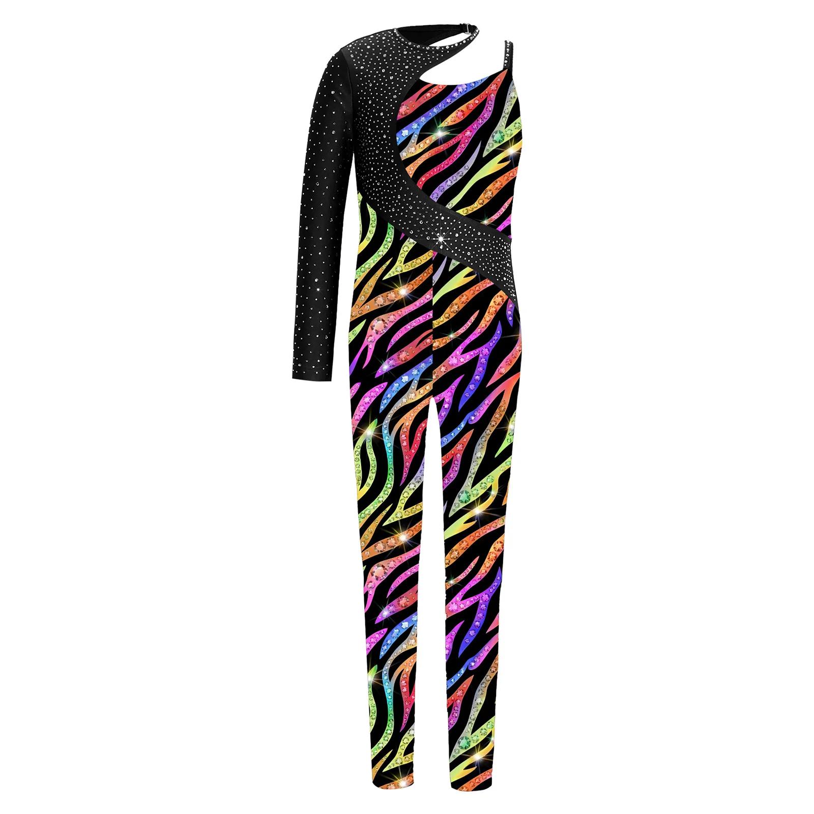 Justaucorps de gymnastique pour filles avec strass brillants, combinaison de performance pour patina
