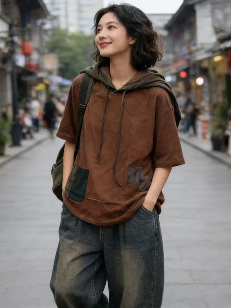 Amax LuluE 2026 – Nouveaux hauts amples à capuche style vintage coréen pour femmes – Vêtements décon
