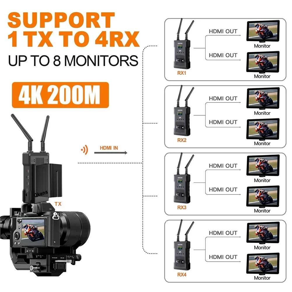 Extension vidéo sans fil HDMI 4K, 200m, transmetteur et récepteur, prise en charge de la batterie, v