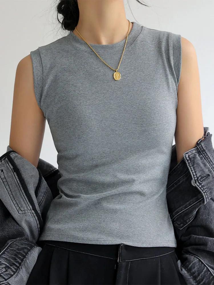 Camisole gilet pour femmes col rond coloré basique sans manches maillot de corps hauts t-shirts avec