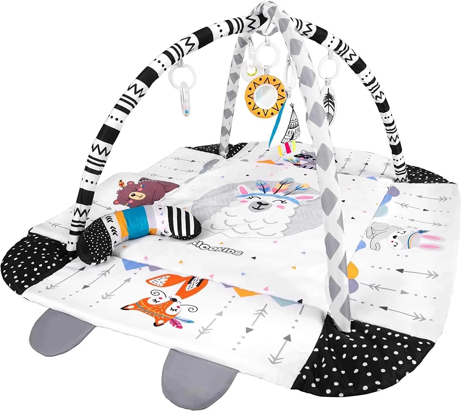 Tapis de jeu pour bébé, tapis de gymnastique pour nourrissons, tapis d'activité lavable en machine,