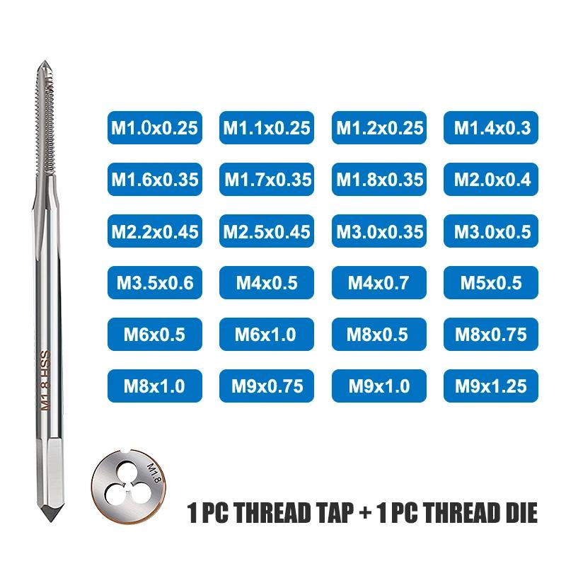 HAMPTON 2pcs Métrique Vis Tap Et Die Set M1-M9 HSS Tap Die Set Main Droite Machine Vis Mini Filetage
