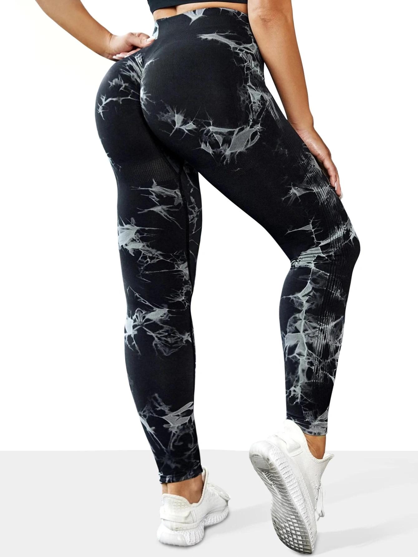 Pantalon de Yoga taille haute sans couture pour femmes, teinture par nouage, contrôle du ventre, ban