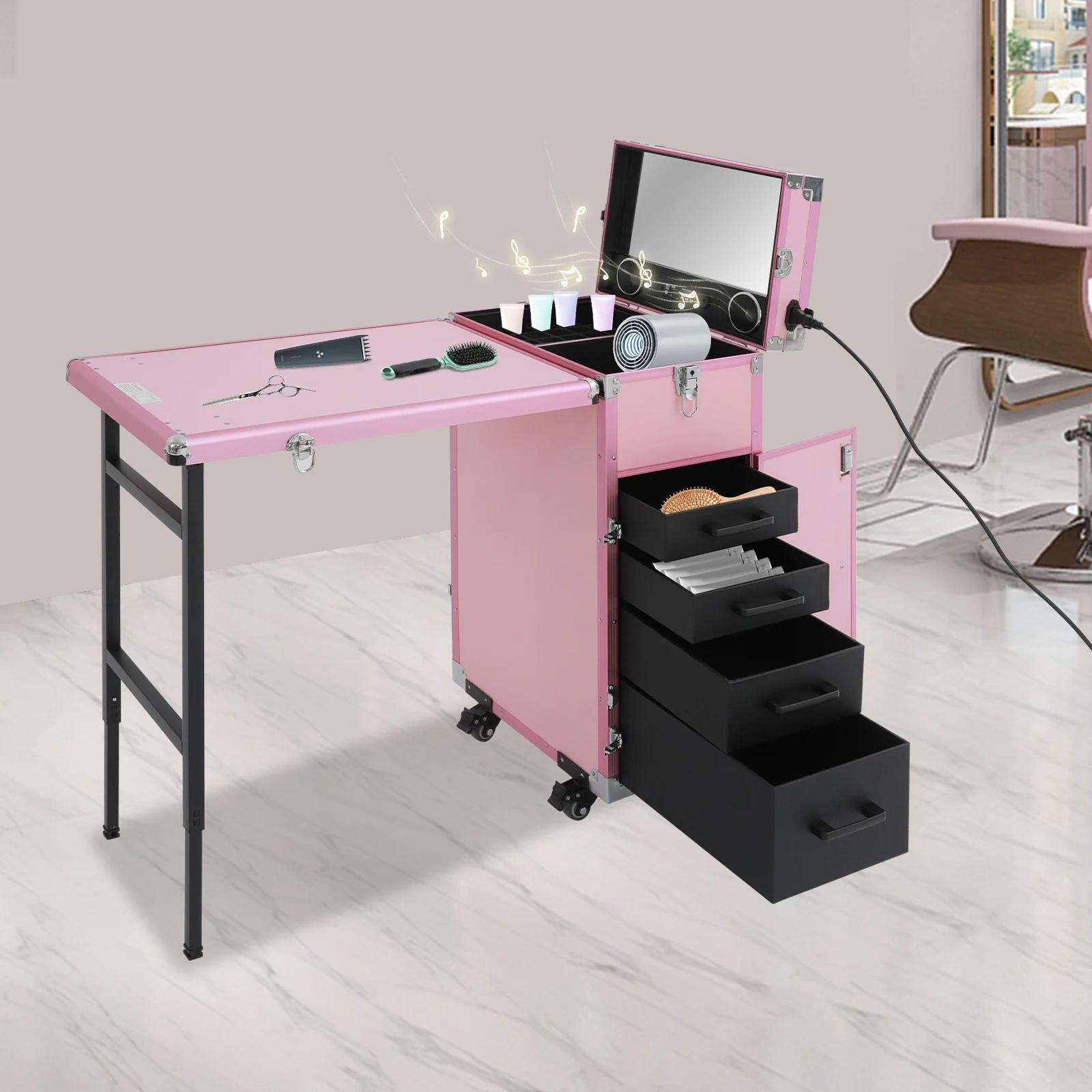NOUVEAU - Table de manucure professionnelle pliable avec télécommande, trousse de maquillage, table