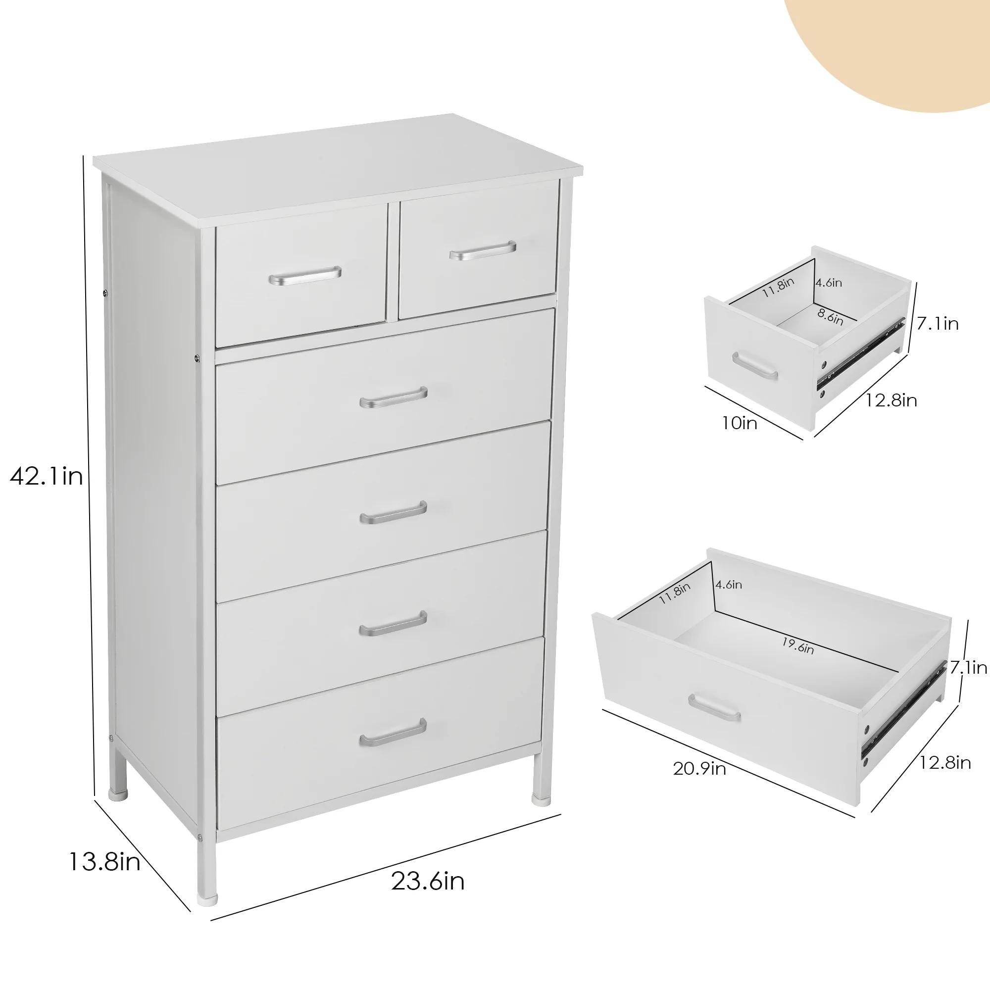 Commode de rangement avec cadre en acier, commode, armoire, blanc, 6 portes, MELfur ser, chambre à c