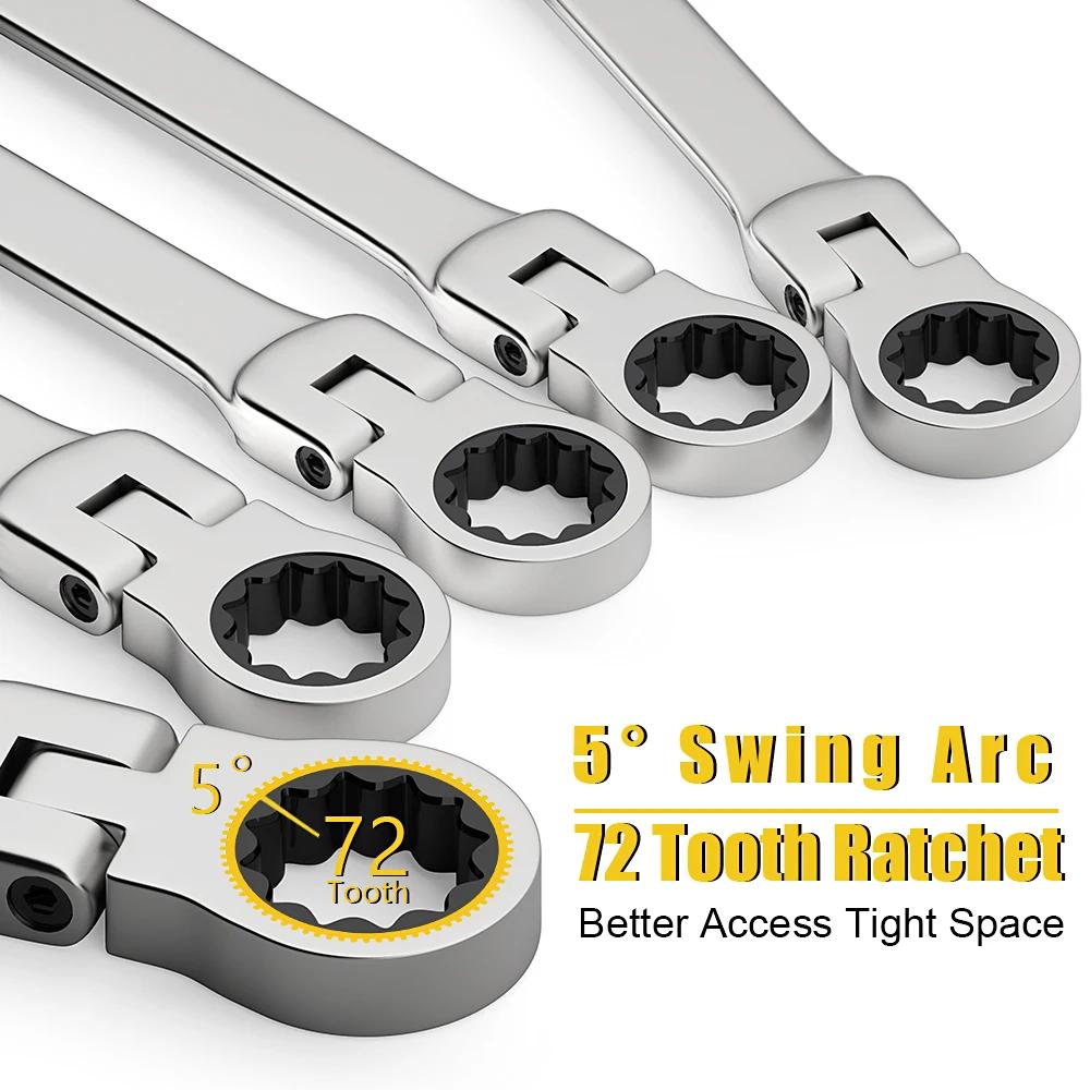 Jeu de clés combinées à cliquet, clé à cliquet à tête flexible métrique de 6 à 22 mm, clé en acier a