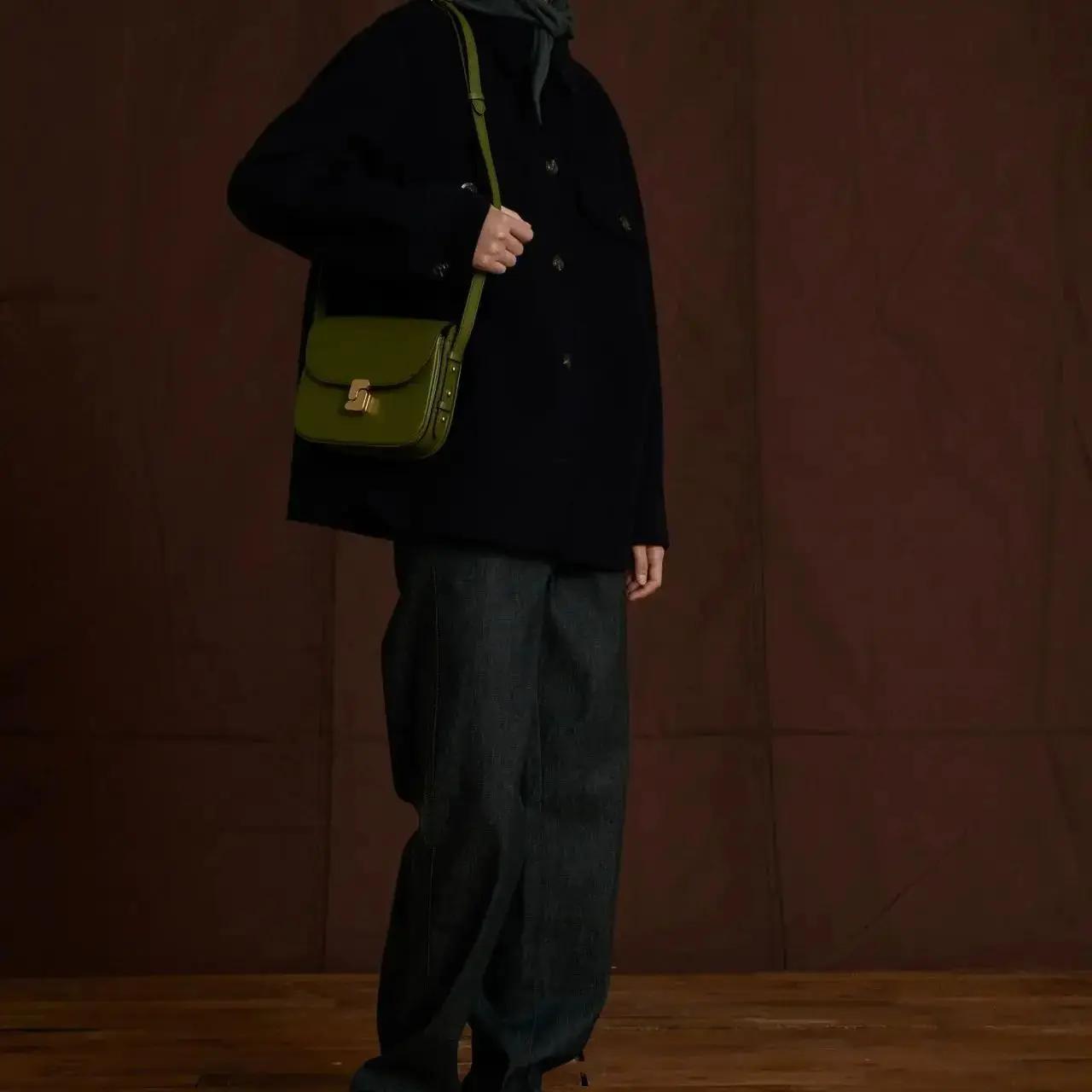 Sac carré en cuir de vachette pleine fleur de marque française pour femme, sac à bandoulière de haut