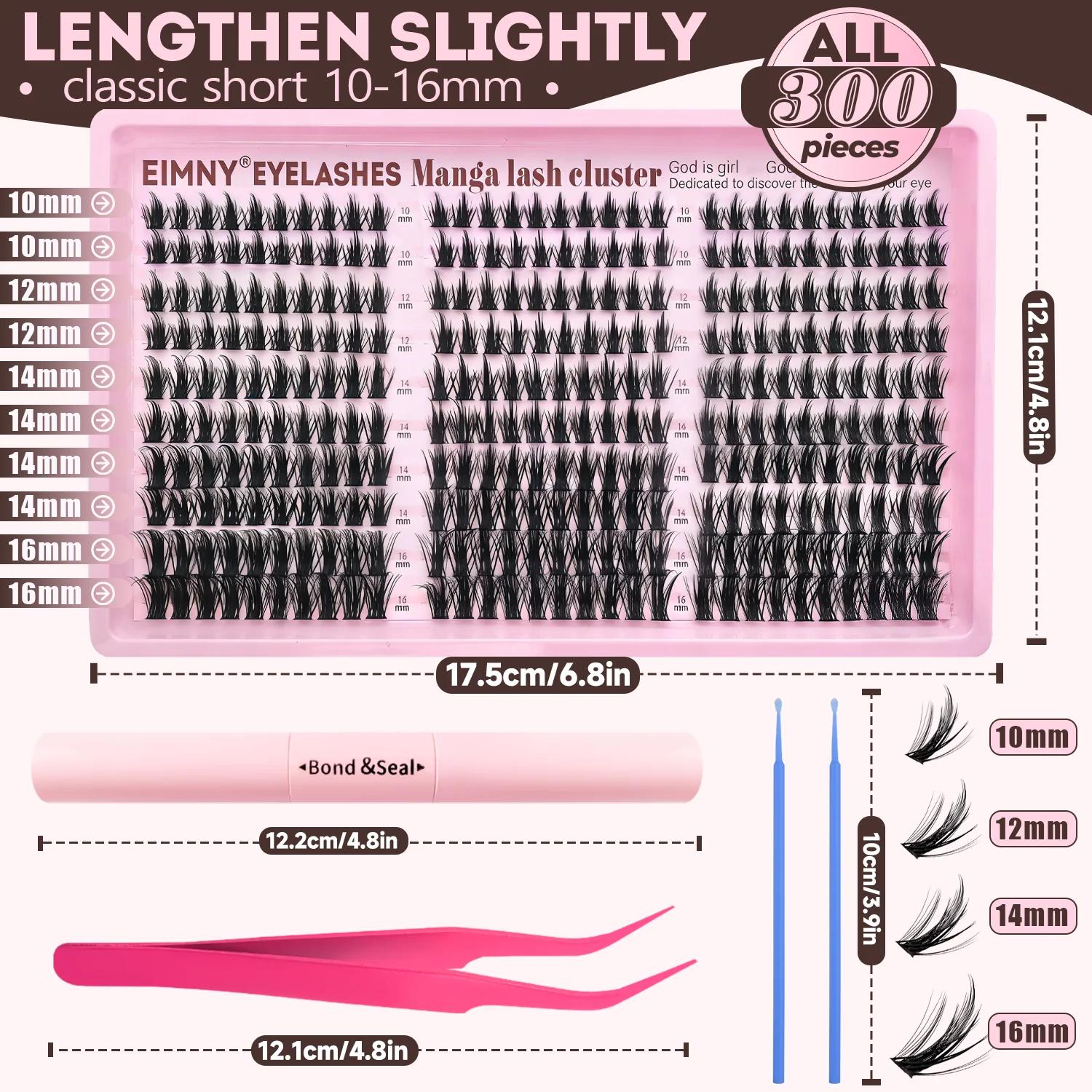 EIMNY 300 PCS Extensions de cils style Little Devil 10-16mm, avec colle, pinces, cotons-tiges, cils