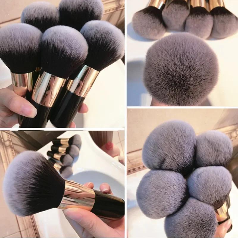 Grand manche rond pinceau à poudre pinceaux de maquillage noirs moelleux doux professionnel poudre f