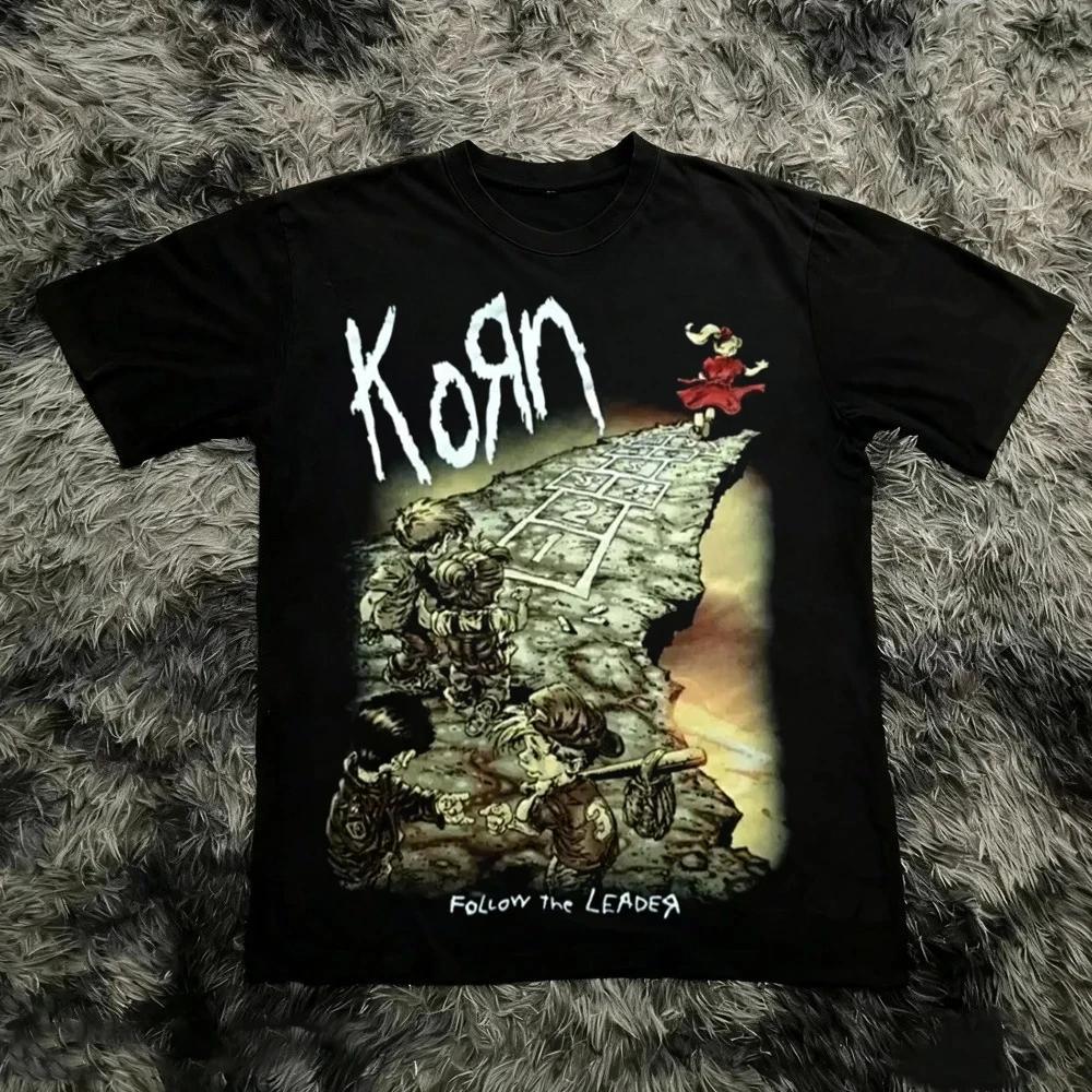 Korn Follow The Leader T-shirt en coton imprimé double face Metal Band Tee pour hommes et femmes, t-