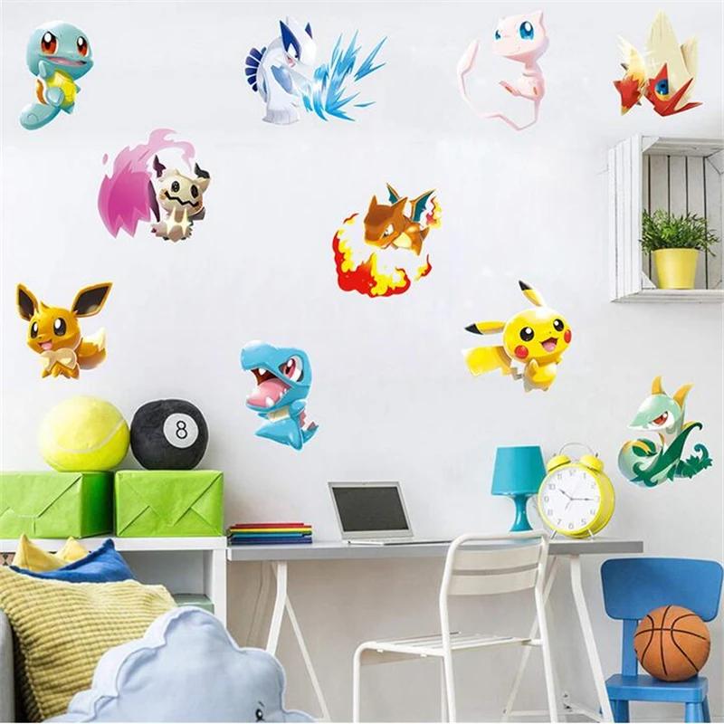 Autocollant Mural 3D Pikachu de Dessin Animé, Décoration pour Chambre d'Enfant, Salon, Affiche de Fi