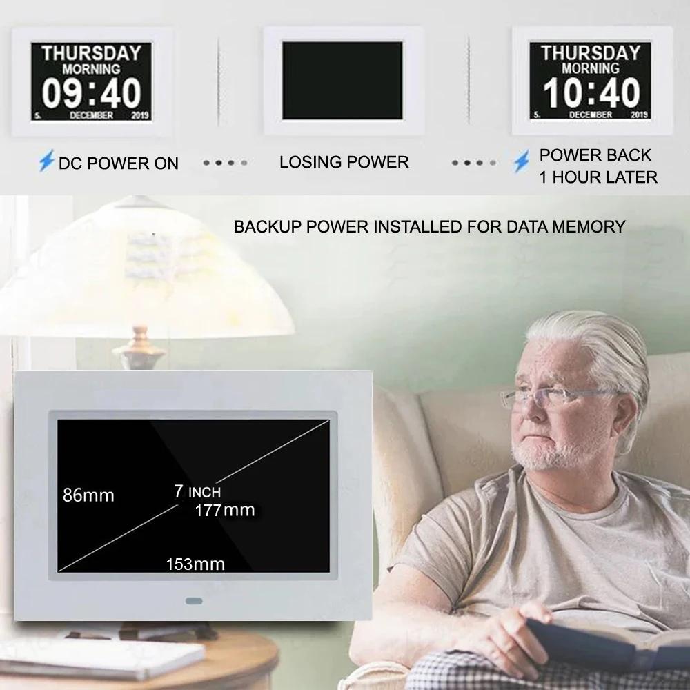 Horloge de calendrier LED avec 12 groupes d'horloges d'alarme réglables. Idéal pour les personnes âg