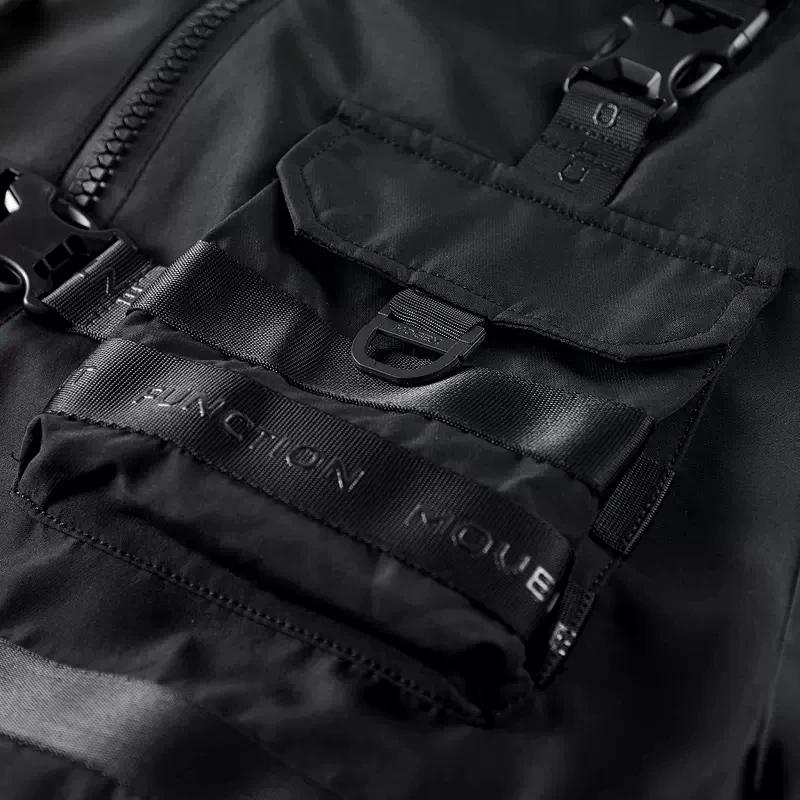 Veste à capuche pour homme, Streetwear Hip Hop, Coupe-vent combiné, Multi-poches, Vêtements fonction