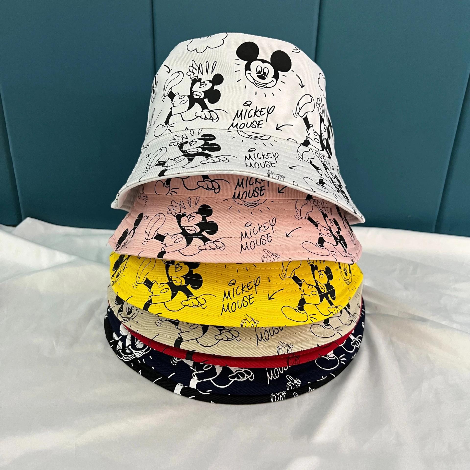 Chapeau de pêcheur universel Mickey Mouse, dessin animé, impression recto-verso, casquette en coton,