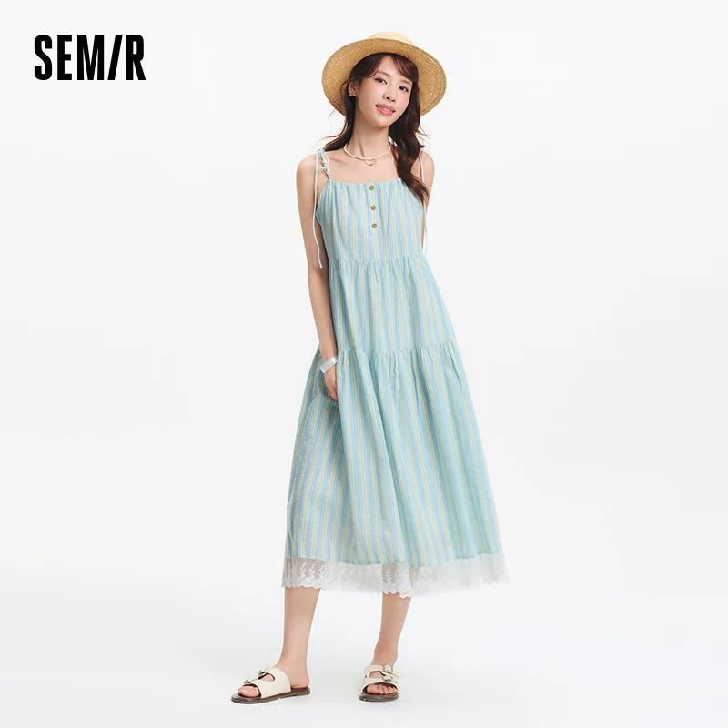 Semir texturé robe rayée femmes doux 2025 été nouveau Style de vacances dentelle sans bretelles robe