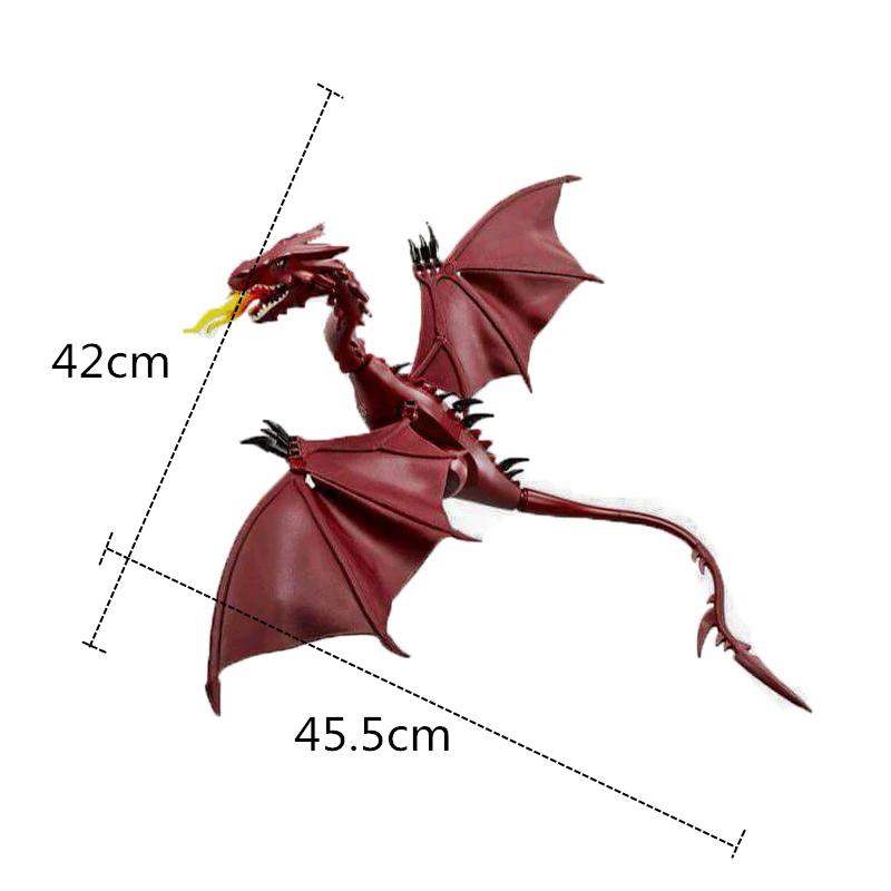 Série médiévale magique Dragon volant rouge Smaug flamme Dragon blocs de construction avec ailes sou