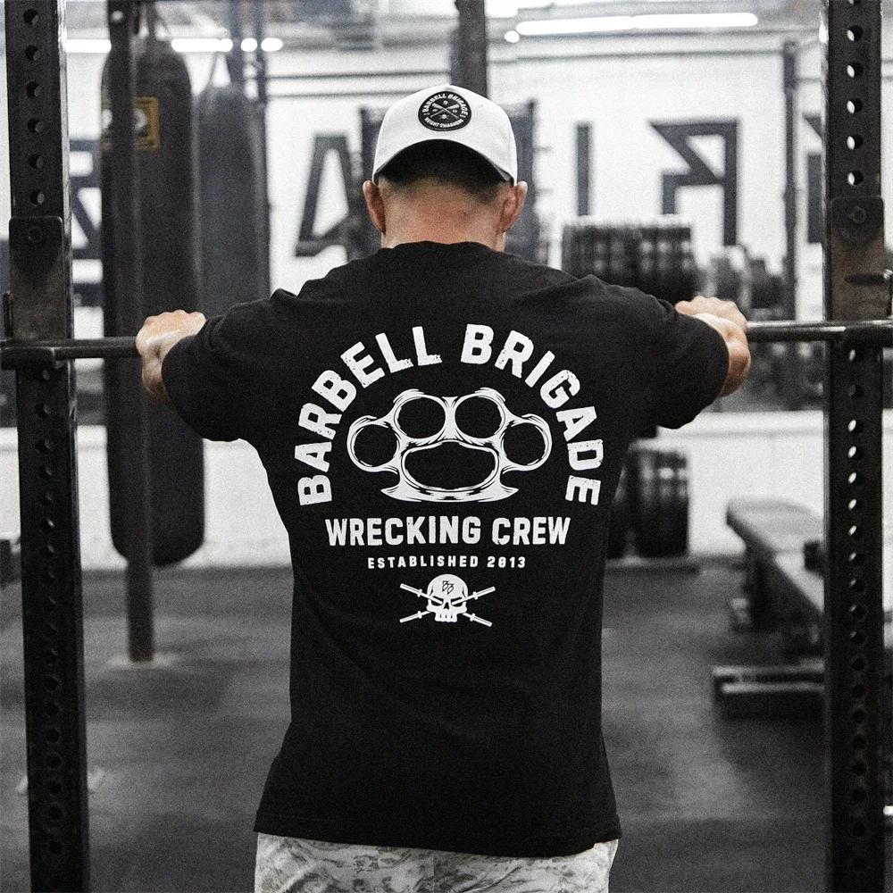 Barbell Brigade 2025 T-Shirt de gymnastique d'été pour hommes en coton à manches courtes musculation