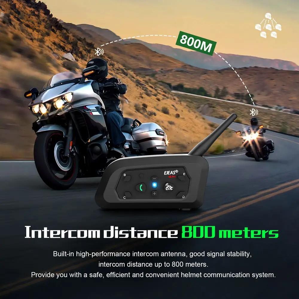 EJEAS V6 PRO + Moto Interphone Casque Bluetooth Casque 6 Coureurs 800m Communicateur Étanche V5.1 Mu