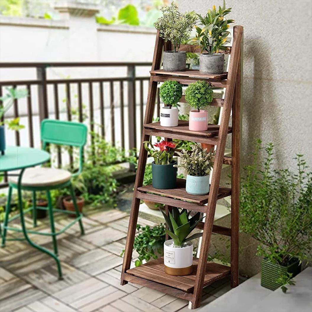 Étagère à fleurs en bois à 4 niveaux, échelle de rangement pour l'intérieur et l'extérieur