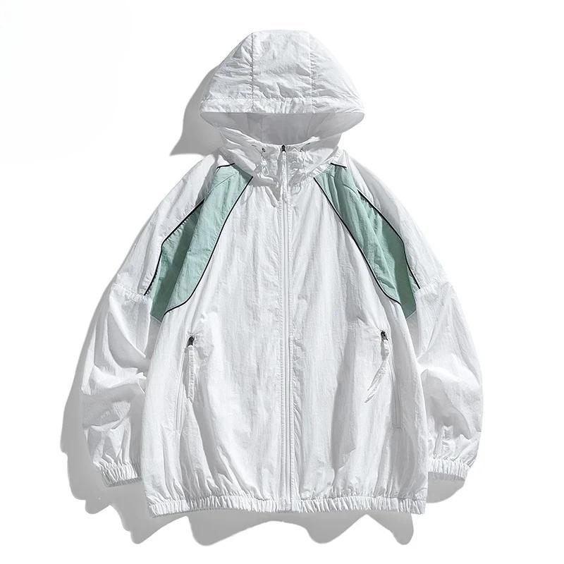 Veste coupe-vent imperméable Harajuku unisexe, veste à capuche de protection solaire d'été, vêtement