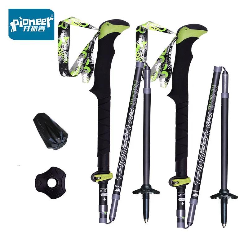 Bâton de marche pliant en fibre de carbone PIONEER, 2 pièces, 5 sections réglables, Alpenstocks, ran