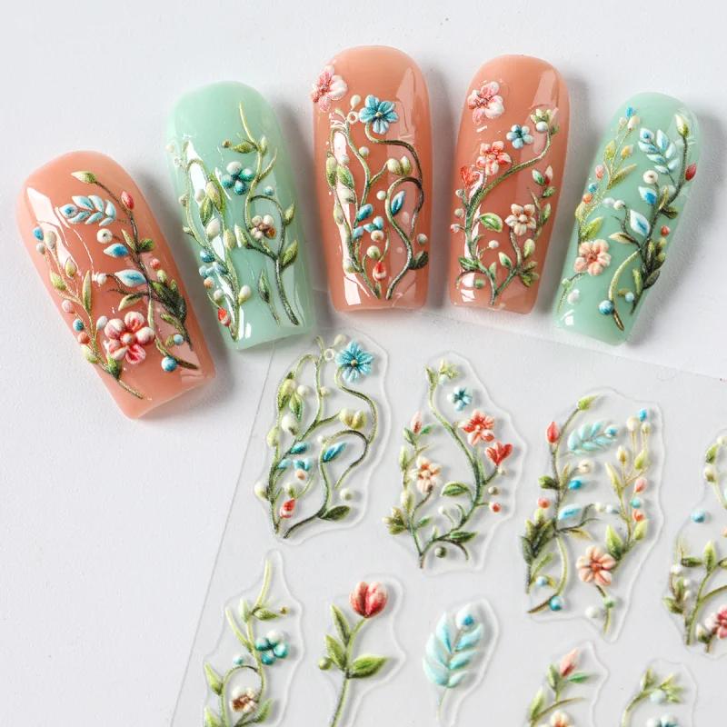 Autocollants pour ongles en relief marguerite 5D, motifs floraux frais de printemps, décalcomanies a