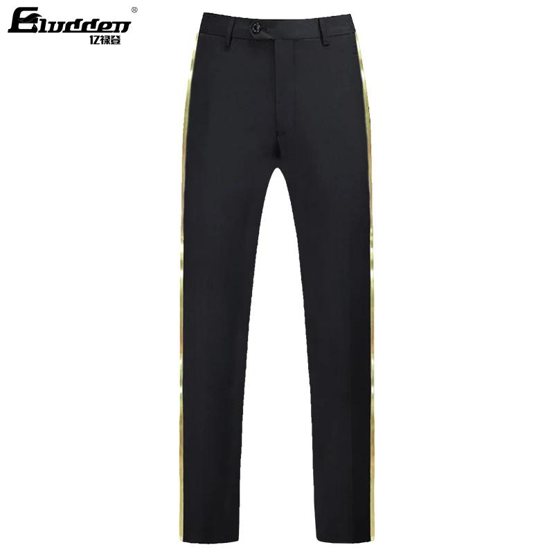 Pantalon de costume noir pour hommes, garniture en cuir doré, décontracté, formel, pour le bureau, é