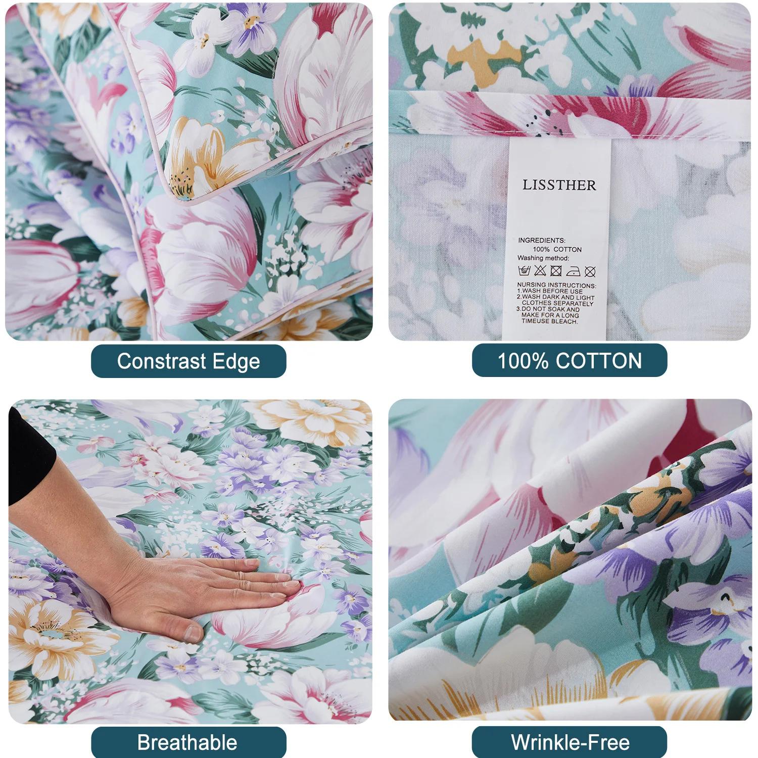 Ensemble de housse de couette 100% coton égyptien 600TC, 3 pièces, motif Floral de jardin rose paste