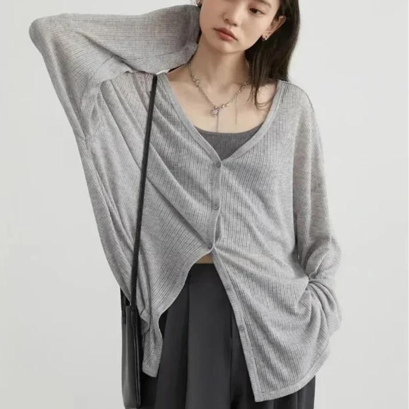 Cardigan femme nouveau col en v à manches longues femme chemise femme pulls Protection solaire femme
