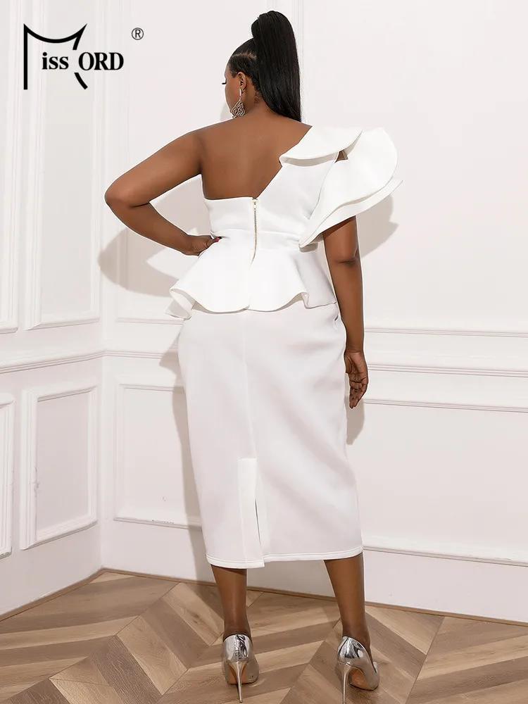 Robe Midi Tricotée Rouge Missord Grande Taille pour Femme, Élégante, Asymétrique à Une Épaule, Sans