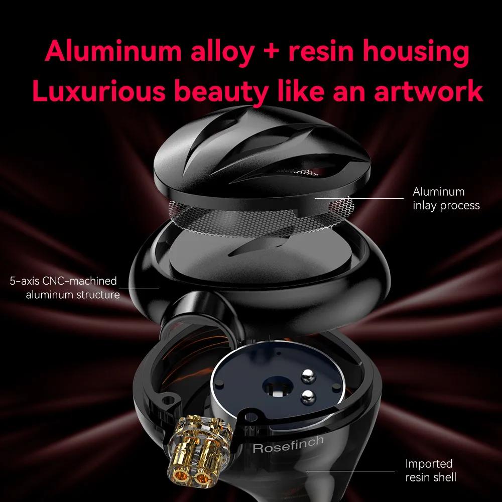 TRN Rosefinch Écouteurs intra-auriculaires avec transducteur planaire plat de 12 mm, en métal, pour