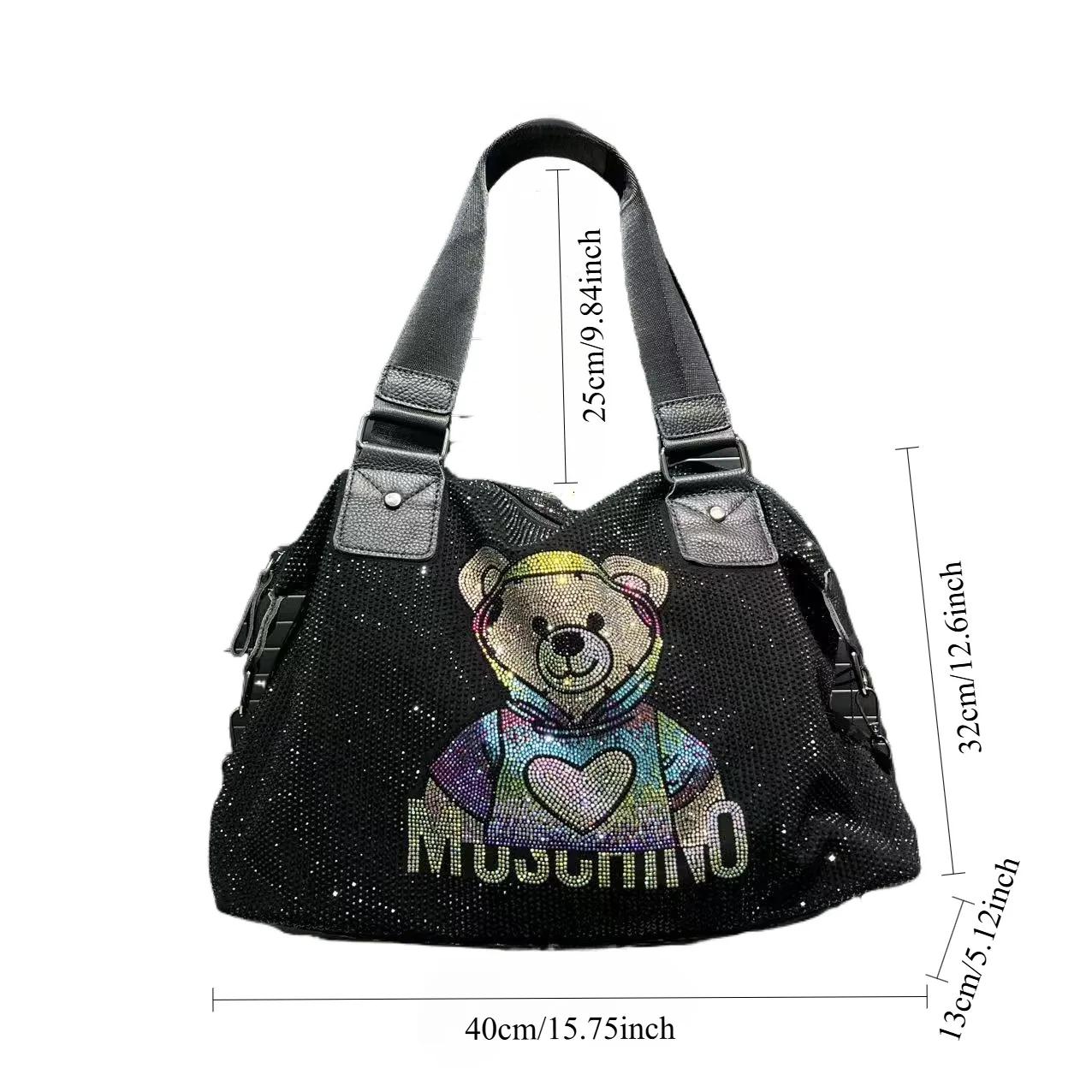Sac à main ours en peluche pour femmes, bijoux en diamant à la mode, sac à bandoulière mignon de gra