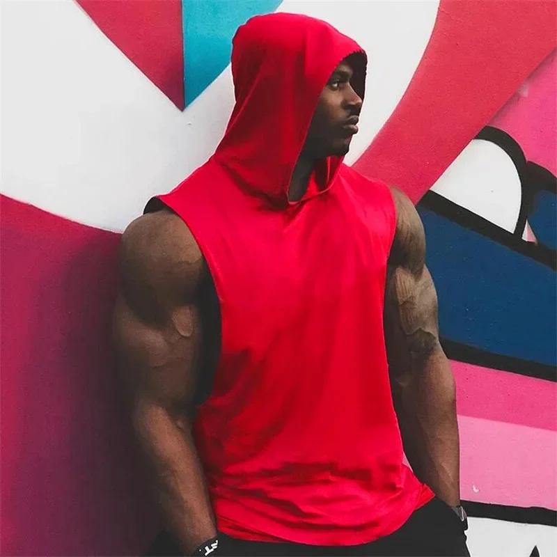 Sweat à capuche de musculation pour hommes, débardeur sans manches, de Fitness, de course, Singlets
