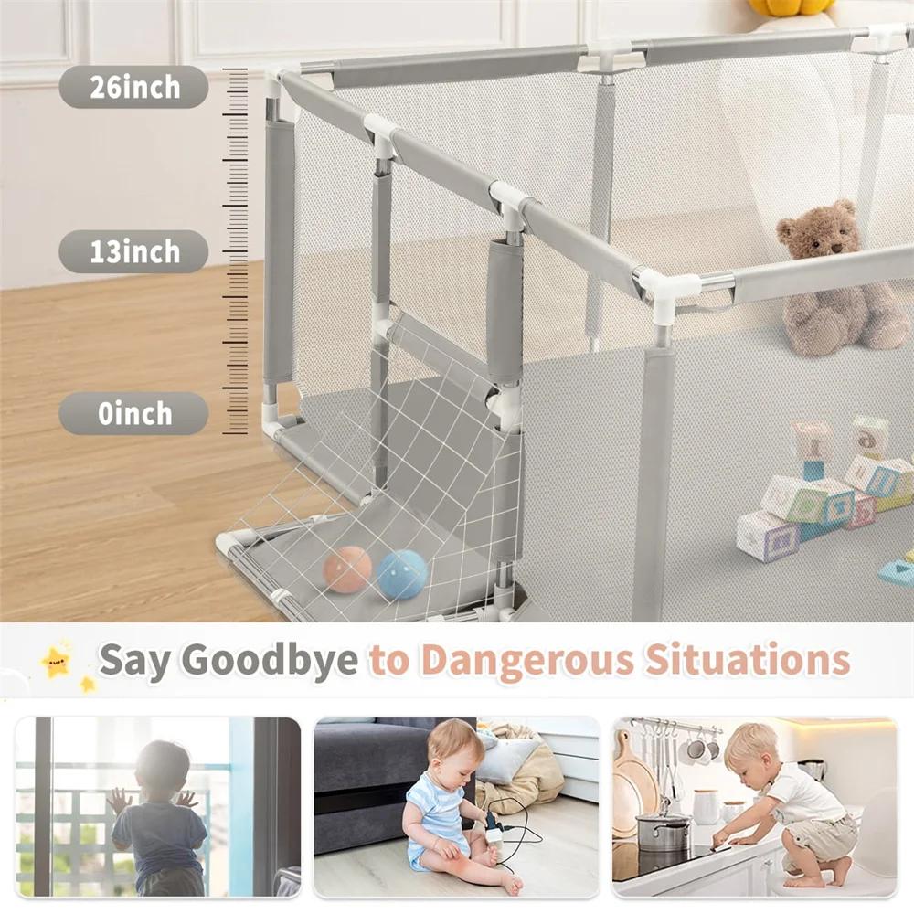 Parc pour bébé Extra Large 70 pouces, clôture d'activité de sécurité pour bébé avec maille respirant