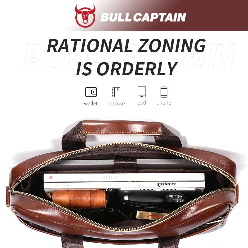 BULLCAPTAIN sac pour ordinateur portable en cuir, couche supérieure en cuir 15 "sac pour ordinateur