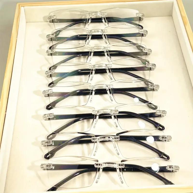 Paquet de 14 lunettes de lecture sans monture de style vintage – Cadre rectangulaire, bloquant la lu