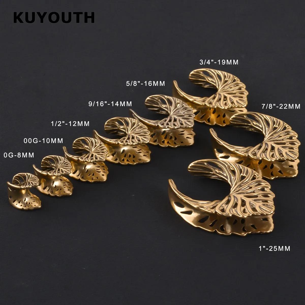  KUYOUTH Tunnels d'oreille, dilatateurs creux et écarteurs en forme de nervures de feuille, bijoux