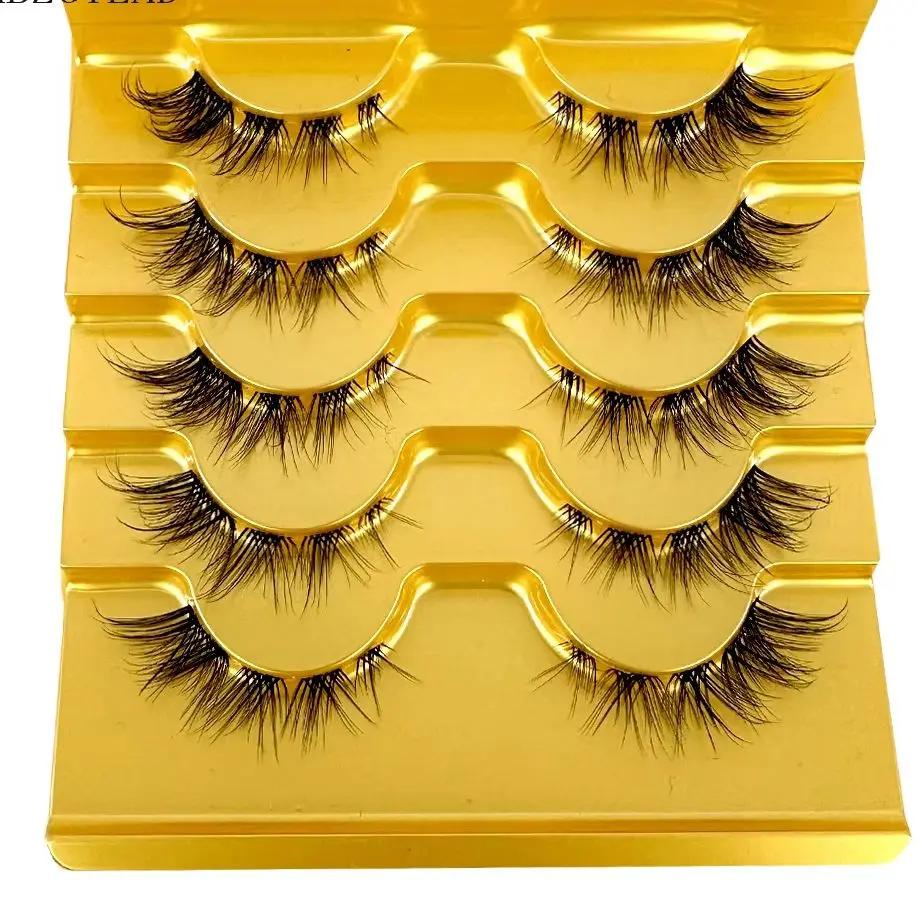 5 paires de cils de vison bande Invisible Extension de cils Faux cils naturels croix grappe fée 3D F