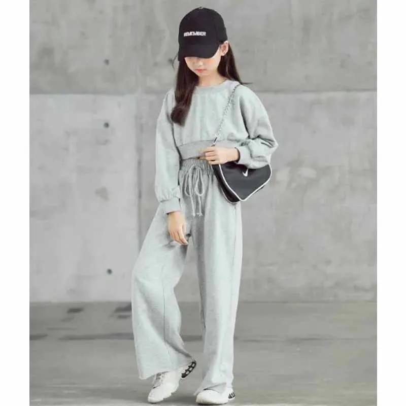 Ensemble de couleur unie pour filles, pull court à manches longues et pantalon, 2 pièces, nouvelle m