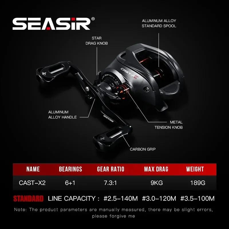 SEASIR-Moulinet de pêche Baitcasting X2, roulement en céramique hybride, rondelle en fibre de carbon