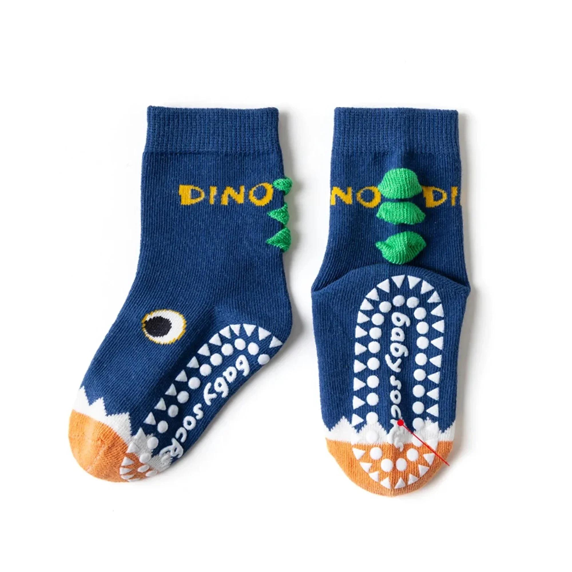 5 paires de chaussettes antidérapantes en coton pour enfants, chaussettes de sol à fleurs de dessin