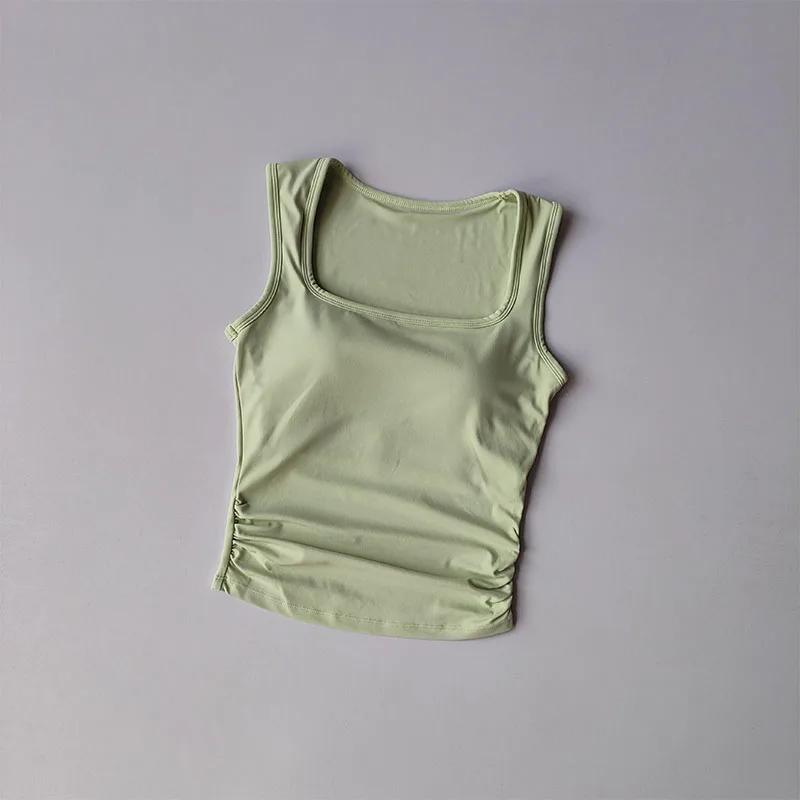 Gilet sport femme col carré : soutien-gorge fitness croisé pilates yoga été