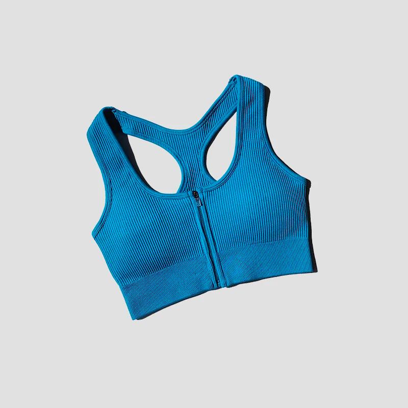 Soutien-gorge Push Up extérieur pour femme - Haut court avec fermeture éclair fitness gym course yoga